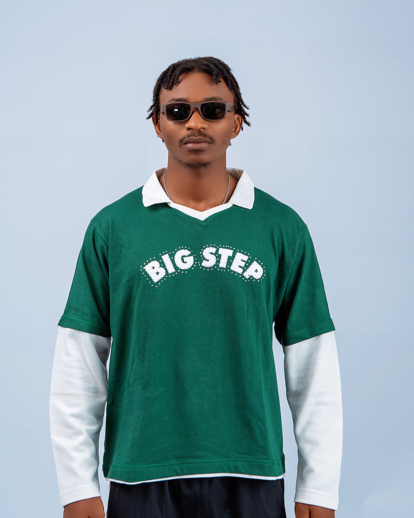 Stoned Collar Double Sleeve in Green